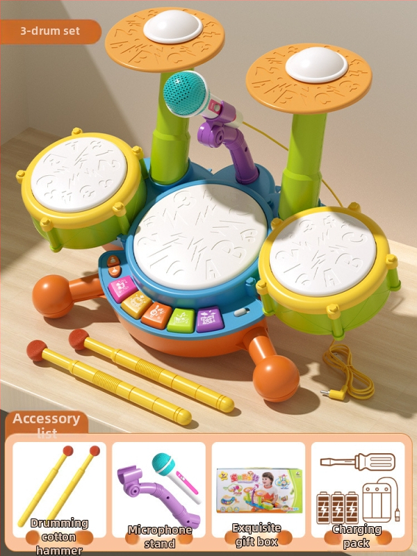 Dječja bubnjarska igračka – udarni instrument, plastična konstrukcija; brand Julebaby; za uzrast 0–3 godina; razvija koordinaciju ruke i oka te interaktivno učenje