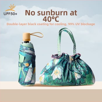 Ομπρέλα ήλίου με πέντε πτυχές, διπλή χρήση ήλιος-βροχή, UPF >50, ύφασμα pongee 210T με μαύρη επίστρωση, 8 ράβδοι