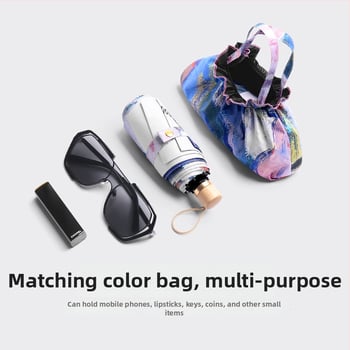 Ομπρέλα ήλίου με πέντε πτυχές, διπλή χρήση ήλιος-βροχή, UPF >50, ύφασμα pongee 210T με μαύρη επίστρωση, 8 ράβδοι