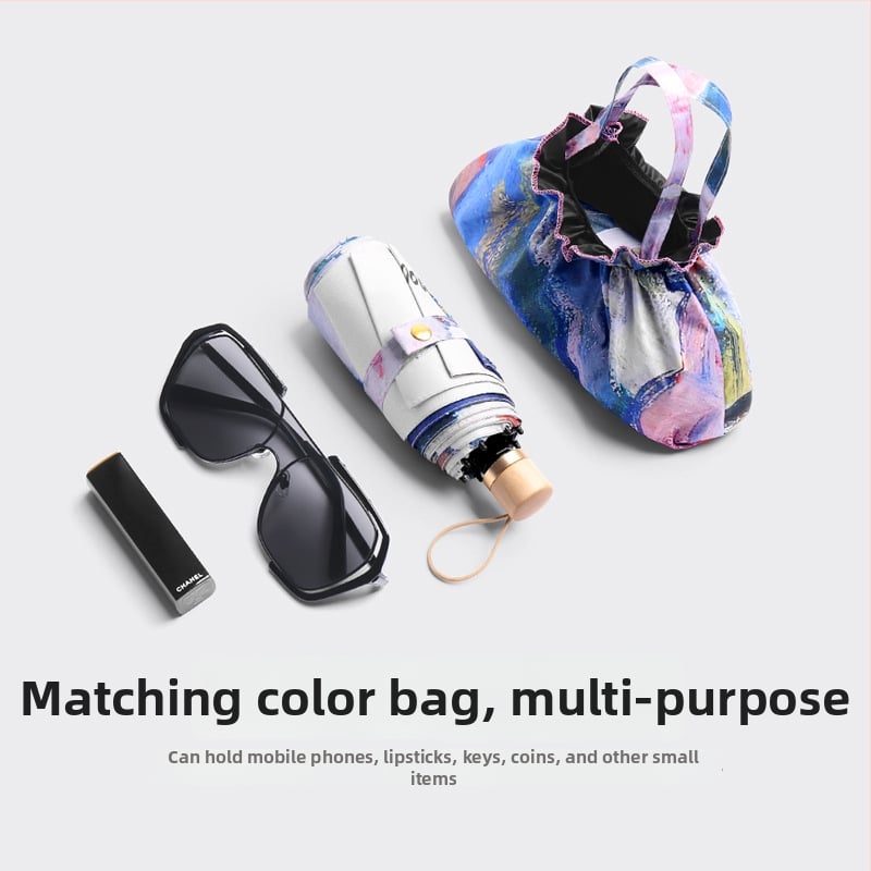 Ομπρέλα ήλίου με πέντε πτυχές, διπλή χρήση ήλιος-βροχή, UPF >50, ύφασμα pongee 210T με μαύρη επίστρωση, 8 ράβδοι