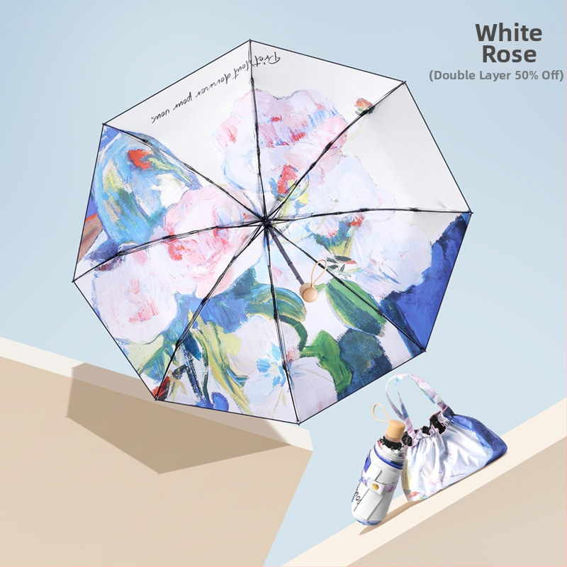 Ομπρέλα ήλίου με πέντε πτυχές, διπλή χρήση ήλιος-βροχή, UPF >50, ύφασμα pongee 210T με μαύρη επίστρωση, 8 ράβδοι