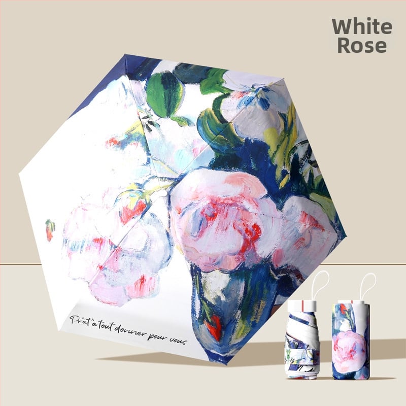 Ομπρέλα ήλίου με πέντε πτυχές, διπλή χρήση ήλιος-βροχή, UPF >50, ύφασμα pongee 210T με μαύρη επίστρωση, 8 ράβδοι