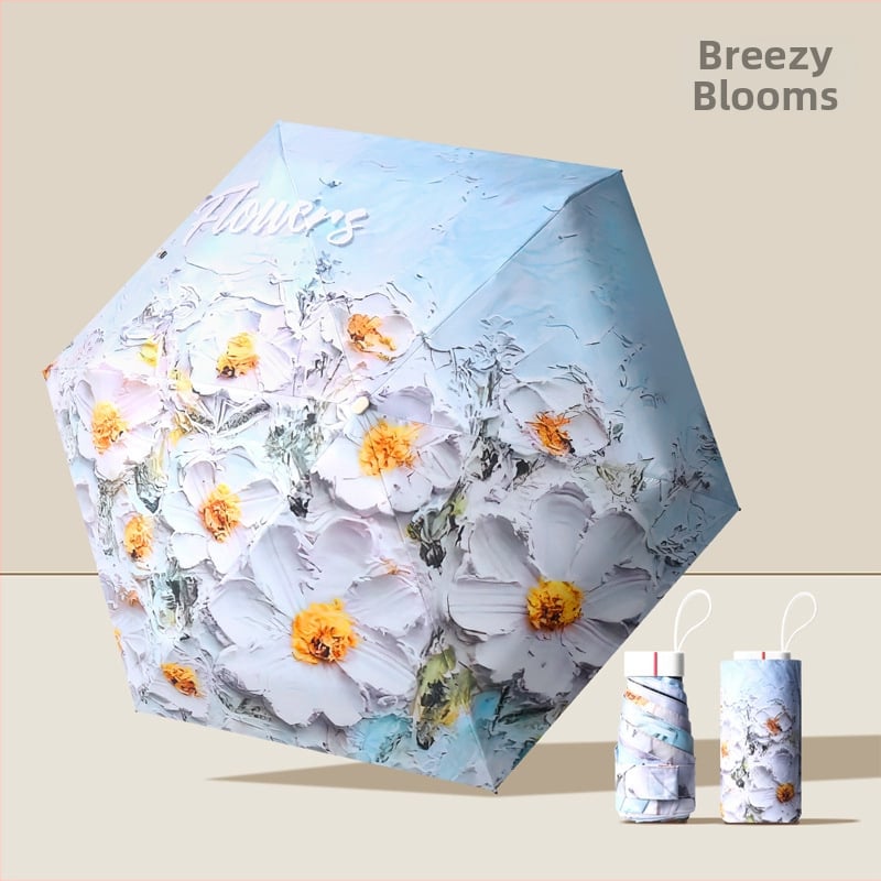 Ομπρέλα ήλίου με πέντε πτυχές, διπλή χρήση ήλιος-βροχή, UPF >50, ύφασμα pongee 210T με μαύρη επίστρωση, 8 ράβδοι