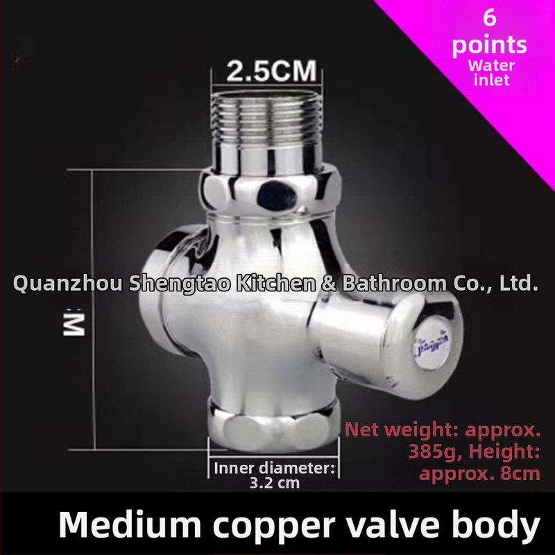 Ventil splachovania pre stojacu toaletu, model 0013, meďový plášť, výstup DN25, doba splachu 5 s, prevádzkový tlak 0-15 bar