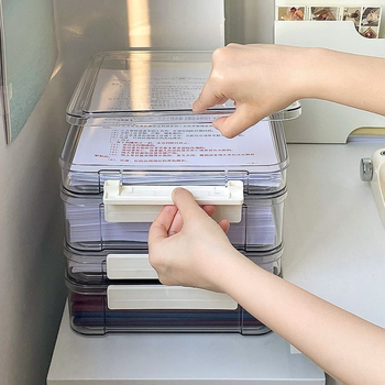 PET plastična kutija za pohranu uredskih potrepština, s poklopcem, može se slagati, kapacitet 1 L, prugasti uzorak
