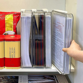 PET plastična kutija za pohranu uredskih potrepština, s poklopcem, može se slagati, kapacitet 1 L, prugasti uzorak