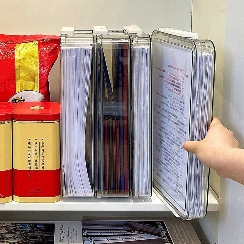 PET plastična kutija za pohranu uredskih potrepština, s poklopcem, može se slagati, kapacitet 1 L, prugasti uzorak