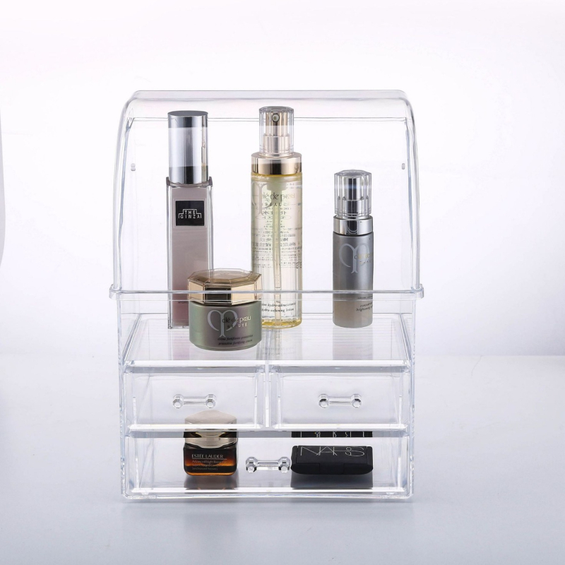 Козметична кутия за съхранение с чекмеджета – прахоустойчива настолна организация, PS материал, модерен стил, голям капацитет