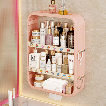 Стенно монтирана полица за баня за козметика, без пробиване, PP материал, модел 8543