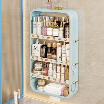 Стенно монтирана полица за баня за козметика, без пробиване, PP материал, модел 8543