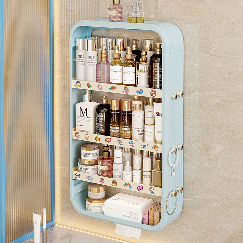 Стенно монтирана полица за баня за козметика, без пробиване, PP материал, модел 8543