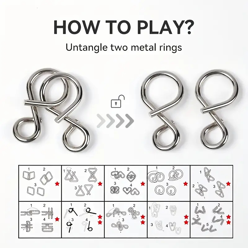 Fémes oldó puzzle - 50 darabos készlet, Luban Lock, kilenc gyűrűs puzzle, szellemi játék 14 éveseknek