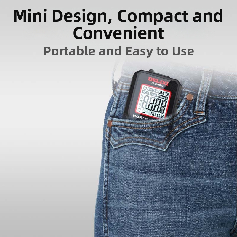 DELIXI ELECTRIC Мултиметър H33 - Компактен преносим, NCV тест за фазова последователност, вградена фенерче, автоматично изключване