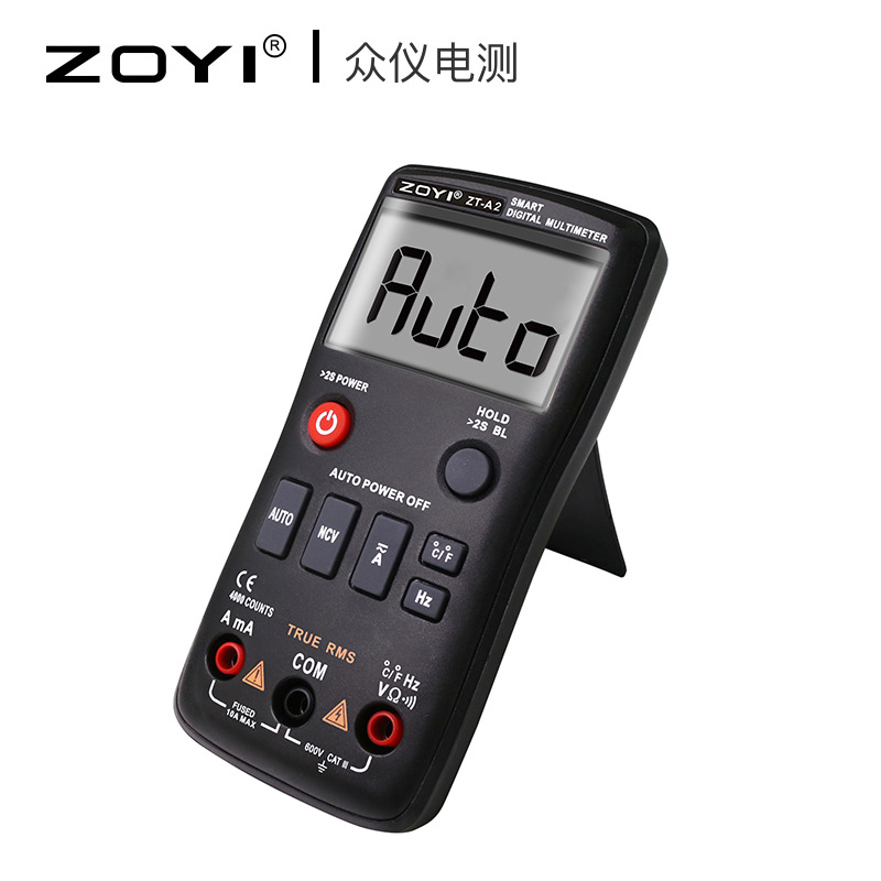 ZT-A2 бутонен автоматичен мултиметър, висока прецизност, 600V DC/AC, 10A DC/AC, 4000-цифрен дисплей
