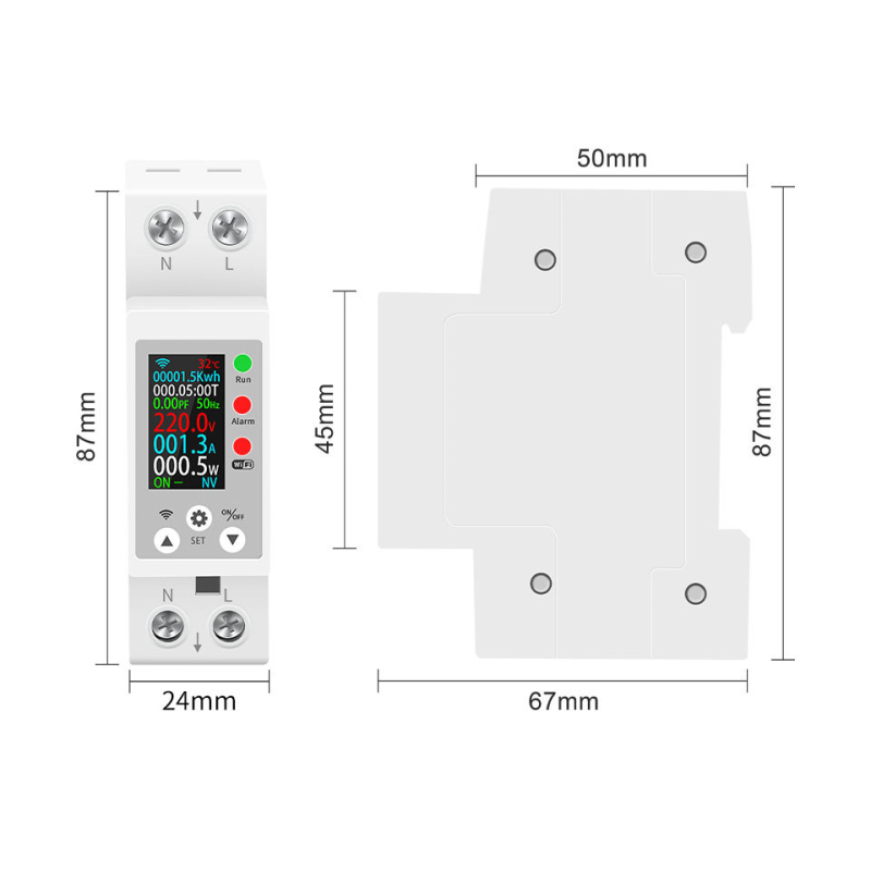 DIN шина измерител на напрежение и ток с Wi‑Fi, цифров дисплей, мултифункционален, дистанционно управление чрез мобилен телефон