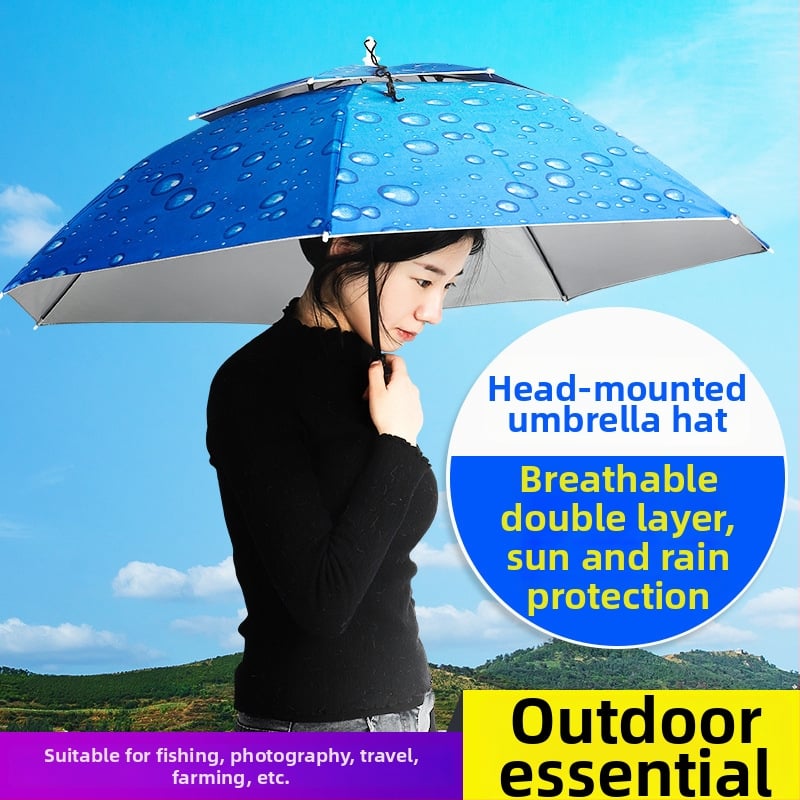 Ομπρέλα-καπέλο για ψάρεμα, ανθεκτική στον άνεμο και τη βροχή, σκελετός 8 ακτίνων από σίδερο, πλαστική λαβή, χειροκίνητο άνοιγμα