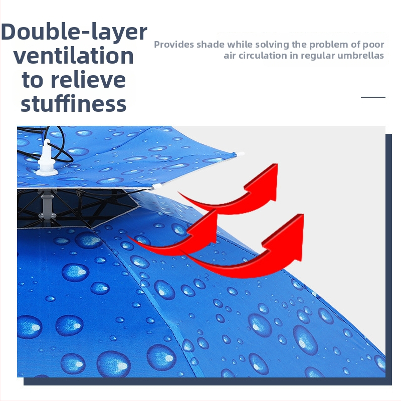 Ομπρέλα-καπέλο για ψάρεμα, ανθεκτική στον άνεμο και τη βροχή, σκελετός 8 ακτίνων από σίδερο, πλαστική λαβή, χειροκίνητο άνοιγμα