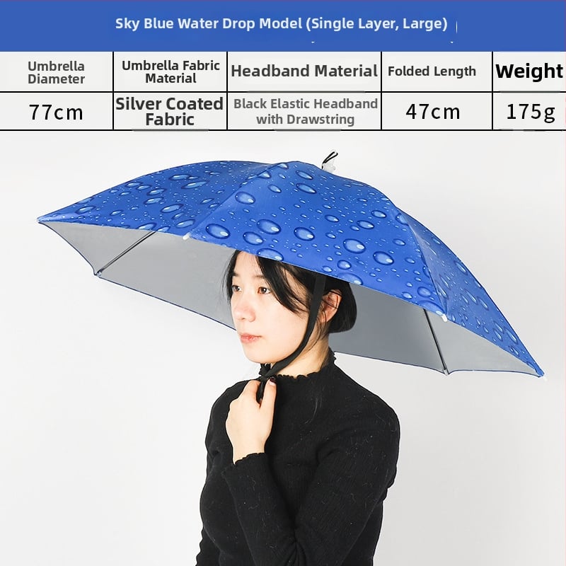 Ομπρέλα-καπέλο για ψάρεμα, ανθεκτική στον άνεμο και τη βροχή, σκελετός 8 ακτίνων από σίδερο, πλαστική λαβή, χειροκίνητο άνοιγμα