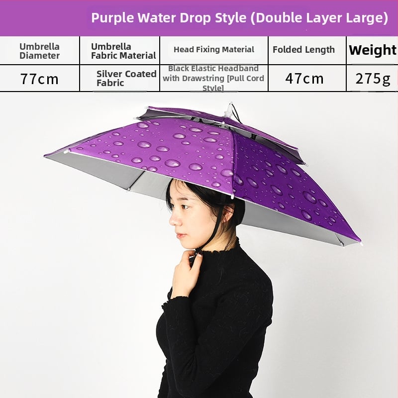 Ομπρέλα-καπέλο για ψάρεμα, ανθεκτική στον άνεμο και τη βροχή, σκελετός 8 ακτίνων από σίδερο, πλαστική λαβή, χειροκίνητο άνοιγμα