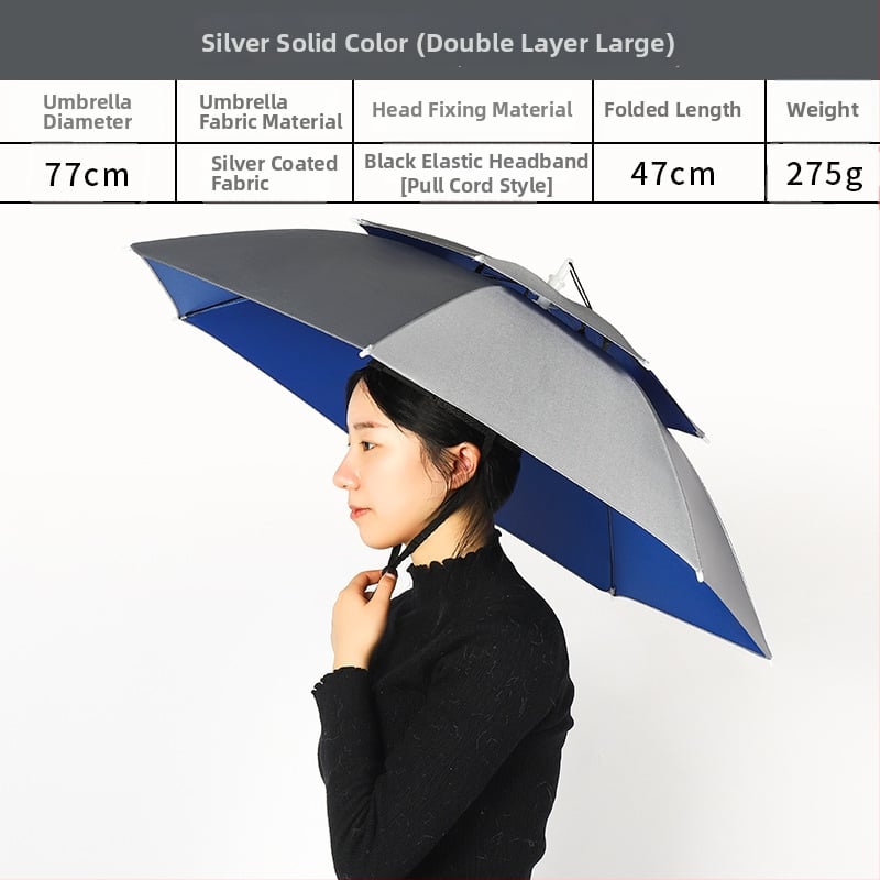 Ομπρέλα-καπέλο για ψάρεμα, ανθεκτική στον άνεμο και τη βροχή, σκελετός 8 ακτίνων από σίδερο, πλαστική λαβή, χειροκίνητο άνοιγμα