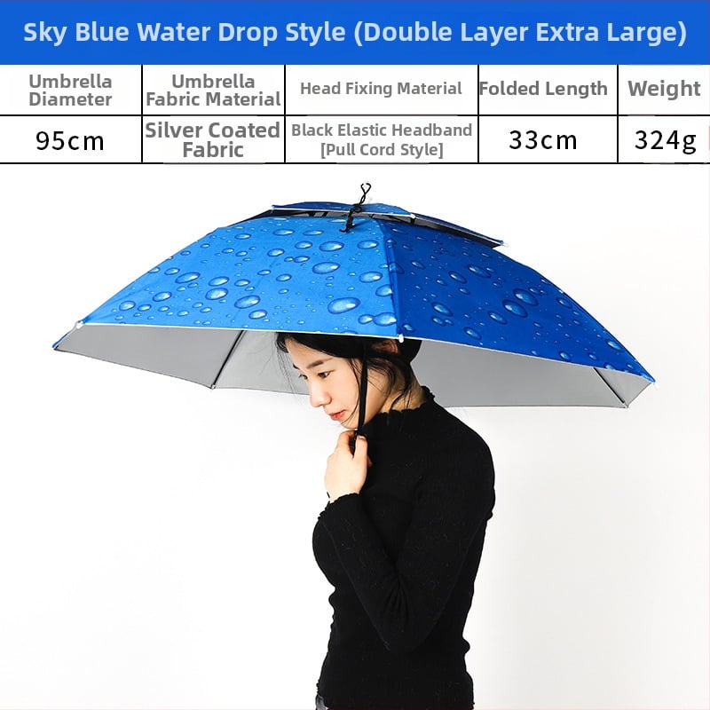 Ομπρέλα-καπέλο για ψάρεμα, ανθεκτική στον άνεμο και τη βροχή, σκελετός 8 ακτίνων από σίδερο, πλαστική λαβή, χειροκίνητο άνοιγμα