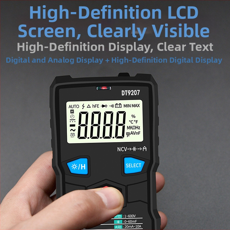 Digitálny multimeter DT9207 (Automatický rozsah; DC 6-600V; AC 6-600V; Kapacita 0-60µF)