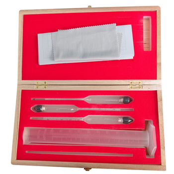 Alkohol-tartalom mérő – hidrométer, három darabos készlet fa dobozzal és műanyag tokkal, tartomány 0-100, modellek 0-40/40-70/70-100