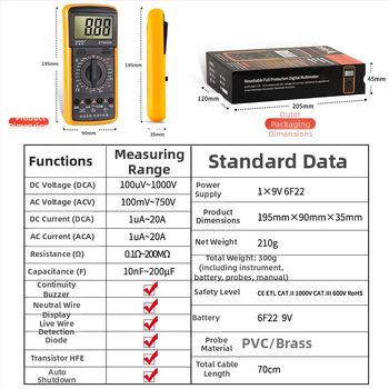 MILAIKE DT9205A Vysoko presný Inteligentný Digitálny Multimeter S Automatickým Vypínaním
