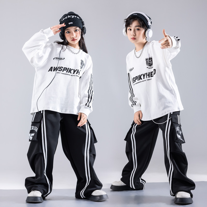 Dječja hip-hop odjeća za ulični ples za vježbanje, djeca 3–8 godina (100–140 cm), zimska kolekcija 2024, mekana obrada tkanine, 80% poliester u smjesi s pamukom