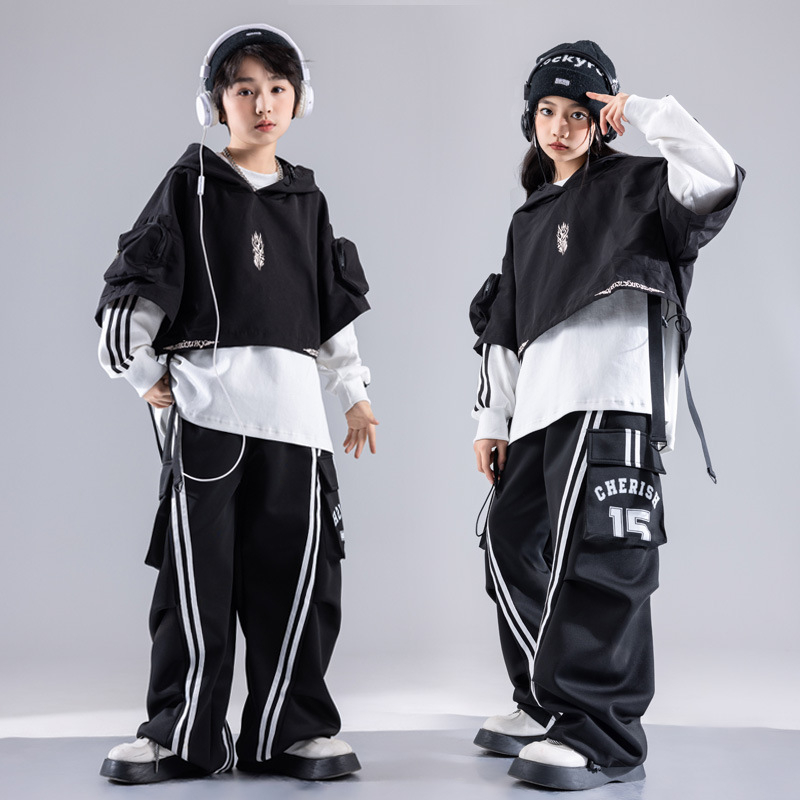 Dječja hip-hop odjeća za ulični ples za vježbanje, djeca 3–8 godina (100–140 cm), zimska kolekcija 2024, mekana obrada tkanine, 80% poliester u smjesi s pamukom