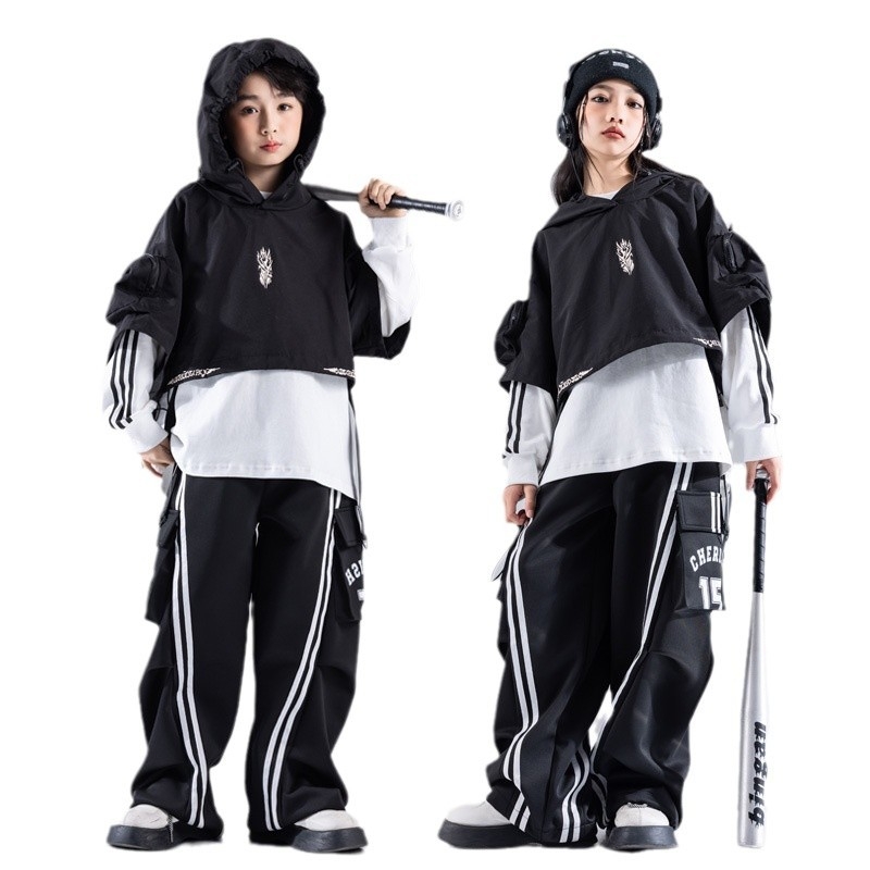 Dječja hip-hop odjeća za ulični ples za vježbanje, djeca 3–8 godina (100–140 cm), zimska kolekcija 2024, mekana obrada tkanine, 80% poliester u smjesi s pamukom
