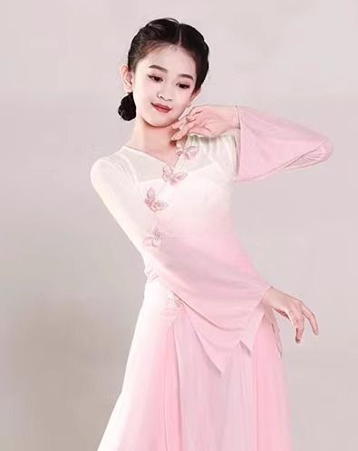 Dječji etnički plesni kostim, gazasta tkanina, stil kineskog vjetra, materijal kemijska vlakna, 85% poliester, meka obrada, za djevojčice