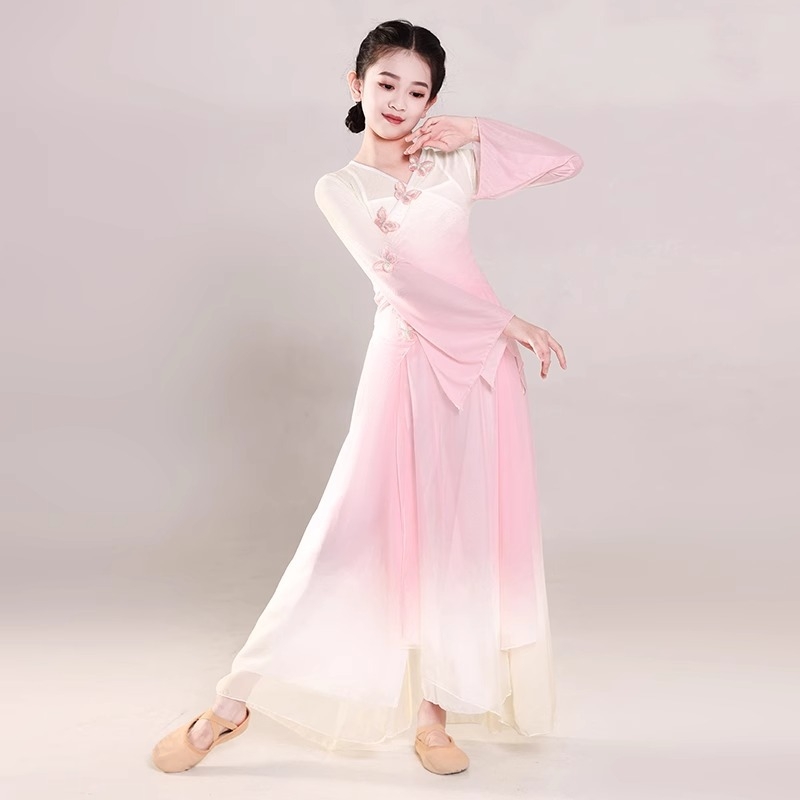 Dječji etnički plesni kostim, gazasta tkanina, stil kineskog vjetra, materijal kemijska vlakna, 85% poliester, meka obrada, za djevojčice