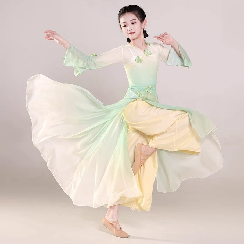 Dječji etnički plesni kostim, gazasta tkanina, stil kineskog vjetra, materijal kemijska vlakna, 85% poliester, meka obrada, za djevojčice