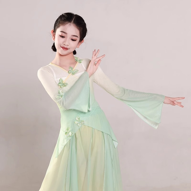 Dječji etnički plesni kostim, gazasta tkanina, stil kineskog vjetra, materijal kemijska vlakna, 85% poliester, meka obrada, za djevojčice