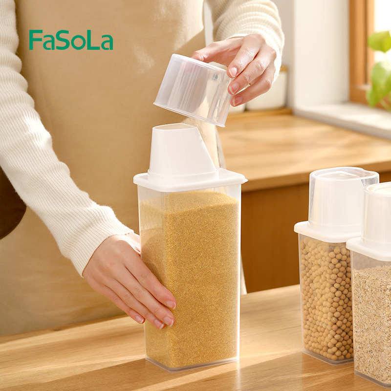 Plastična posuda za žitarice, japanski stil, kvadratnog oblika, kapacitet 1–2 L