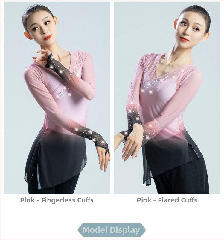 Γυναικείο τοπ μοντέρνου χορού από διχτυωτό ύφασμα, μακρύ μανίκι, ελαστικό ύφασμα Nylon-Spandex (95% Nylon, 5% Spandex), επένδυση πολυεστέρα, κατάλληλο για σκηνή και λαϊκούς χορούς