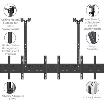 Mennyezeti TV-tartó többképernyős kijelzőkhöz, vas keret, falra szerelhető, 15 kg-ig terhelhető, univerzális mindent-in-egyben kiegészítő