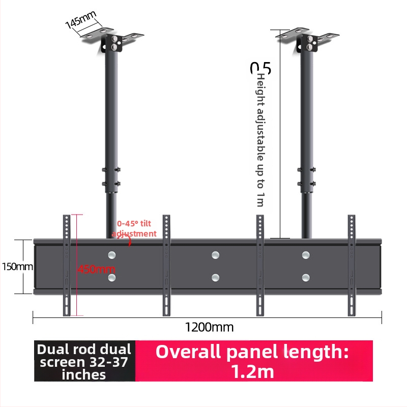 Mennyezeti TV-tartó többképernyős kijelzőkhöz, vas keret, falra szerelhető, 15 kg-ig terhelhető, univerzális mindent-in-egyben kiegészítő