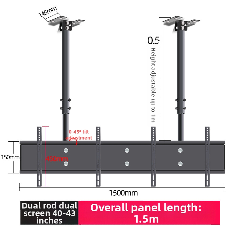 Mennyezeti TV-tartó többképernyős kijelzőkhöz, vas keret, falra szerelhető, 15 kg-ig terhelhető, univerzális mindent-in-egyben kiegészítő