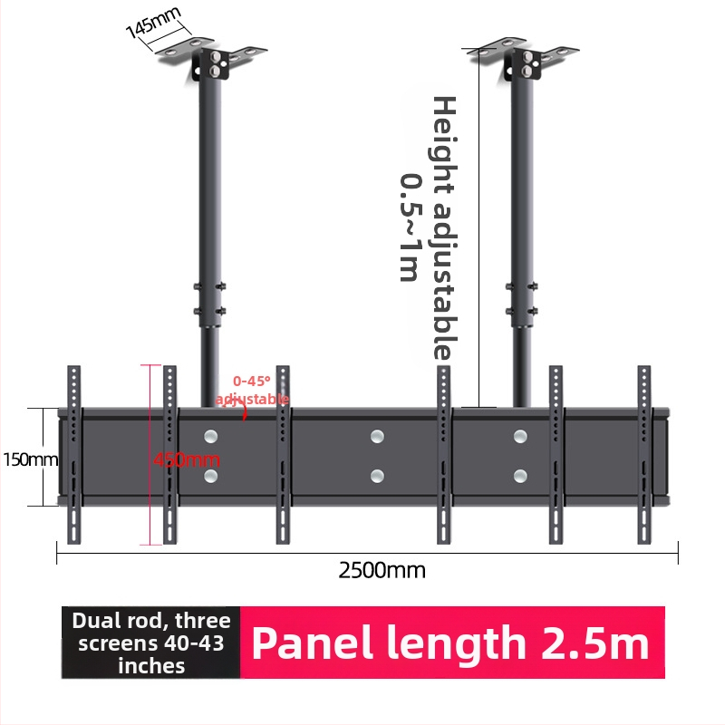 Mennyezeti TV-tartó többképernyős kijelzőkhöz, vas keret, falra szerelhető, 15 kg-ig terhelhető, univerzális mindent-in-egyben kiegészítő