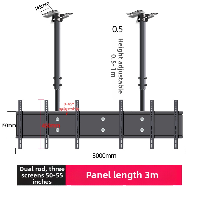 Mennyezeti TV-tartó többképernyős kijelzőkhöz, vas keret, falra szerelhető, 15 kg-ig terhelhető, univerzális mindent-in-egyben kiegészítő