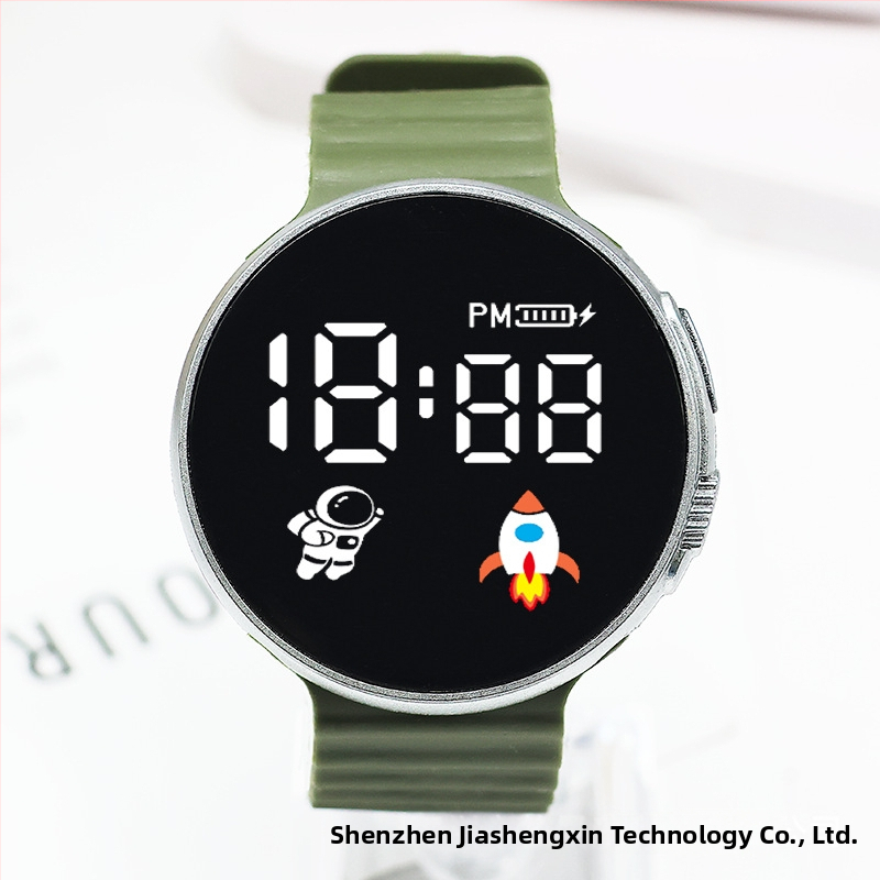 Digitálne hodinky pre študentov a tínedžerov, kruhový ciferník, plastové puzdro, plastový remienok, elektronický pohon