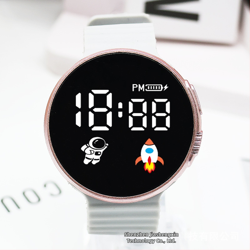 Digitálne hodinky pre študentov a tínedžerov, kruhový ciferník, plastové puzdro, plastový remienok, elektronický pohon
