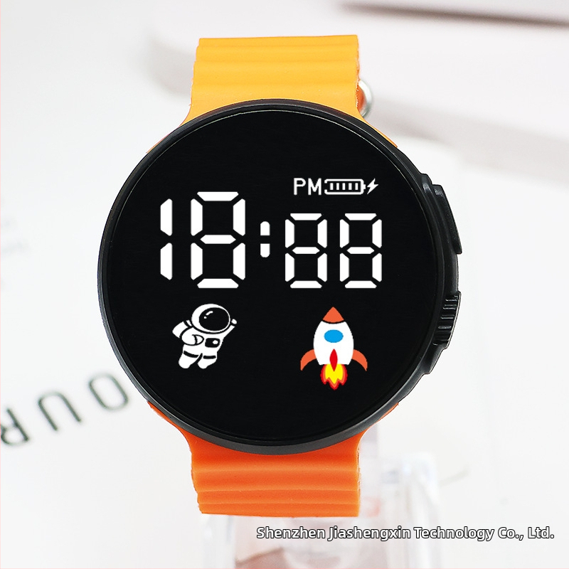 Digitálne hodinky pre študentov a tínedžerov, kruhový ciferník, plastové puzdro, plastový remienok, elektronický pohon