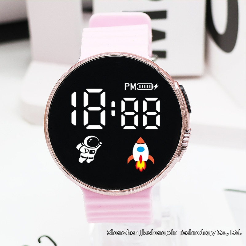 Digitálne hodinky pre študentov a tínedžerov, kruhový ciferník, plastové puzdro, plastový remienok, elektronický pohon