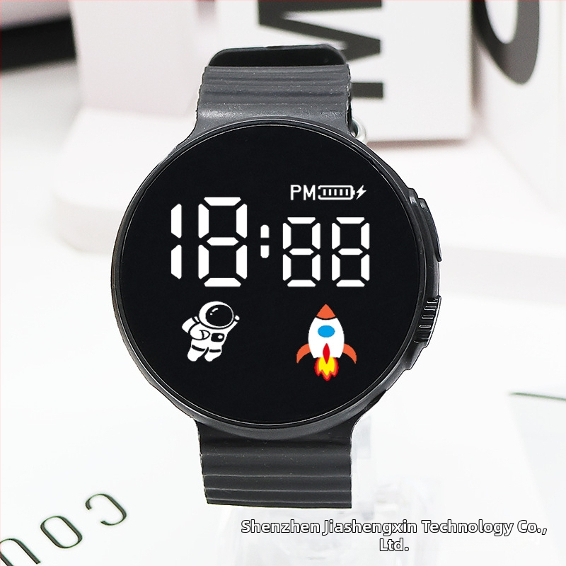 Digitálne hodinky pre študentov a tínedžerov, kruhový ciferník, plastové puzdro, plastový remienok, elektronický pohon
