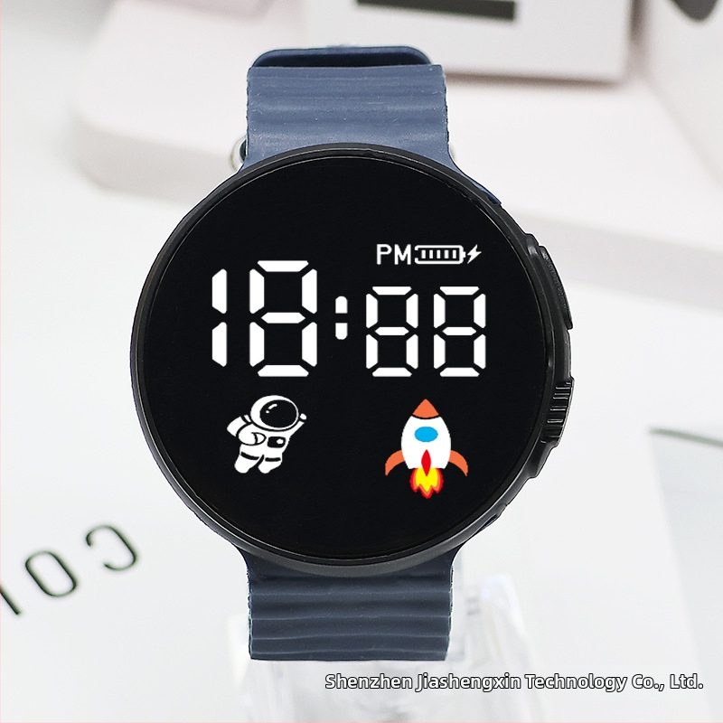 Digitálne hodinky pre študentov a tínedžerov, kruhový ciferník, plastové puzdro, plastový remienok, elektronický pohon