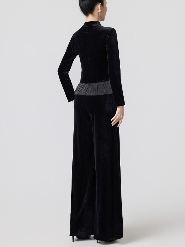 Βελούδινο κοστούμι τετράγωνου χορού για γυναίκες, μακριά μανίκια και παντελόνια, ενισχυμένος σχεδιασμός για το σχήμα σώματος, 90% πολυεστέρας με επένδυση βισκόζης