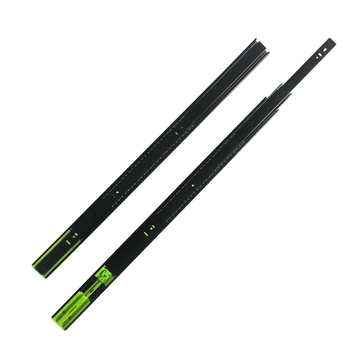 Tri-sekcijska klizna vodilica za ormariće i ladice s tlmičem; tih rad; Materijal: hladno valjani čelik; Površina: elektroforeza; Pogodno za ormariće, ladice i podloge za tipkovnice